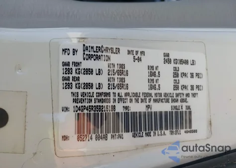 2005 Dodge Caravan Sxt from USA, damaged, VIN 1D4GP45R35B215198